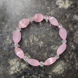 Handmade Pink Cat's Eye Beaded Bracelet